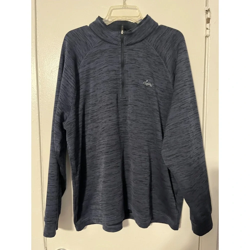 Greg Norman Mens XL Navy Blue Space‎ Dye Quarter Zip Pullover Golf Shark Logo